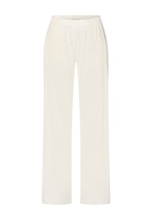 Pantalones blancos de corte holgado con cintura elástica y piernas rectas, hechos de tela ligera.