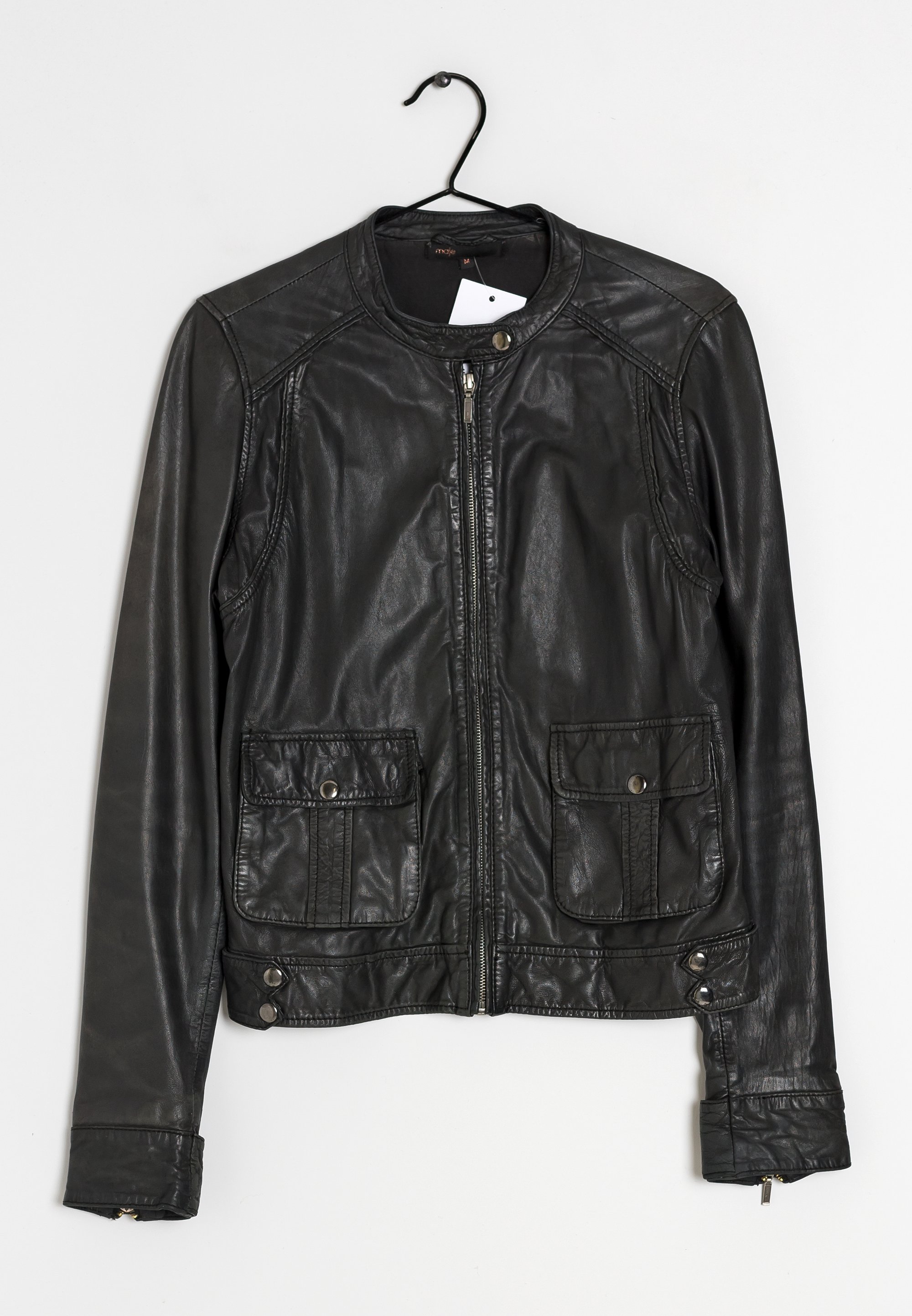 Maje Veste en cuir black/noir (Seconde main) ZALANDO