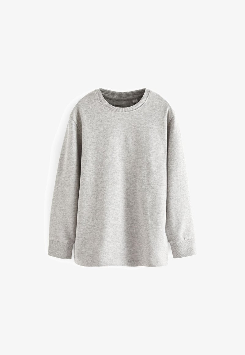 Grå langærmet sweatshirt med rund hals, lavet af blødt bomuldsmateriale. Har ribbede manchetter og en afslappet pasform.