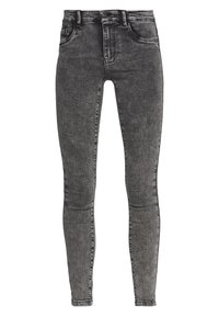 Skinny jeans in grijs denim, met een middelhoge taille, een vijf-pocket ontwerp en zichtbare stiksels. Gladde textuur met minimale vervaging.