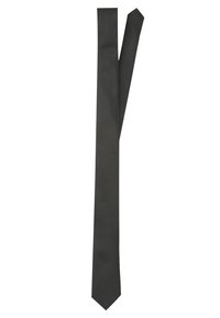 Cravatta nera, tessuto liscio, forma slim, punta affilata. Nessun motivo o hardware visibile, design minimalista. Lunghezza standard per neckwear.