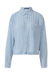 Blauw en wit gestreepte overhemd met knopen en een kraag, een enkele borstzak en lange mouwen. Gemaakt van lichtgewicht stof met een relaxed fit.