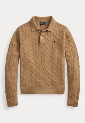 Polo Ralph Lauren, CABLE-KNIT WOOL-CASHMERE POLO SWEATER - Svetrík - collection camel melange