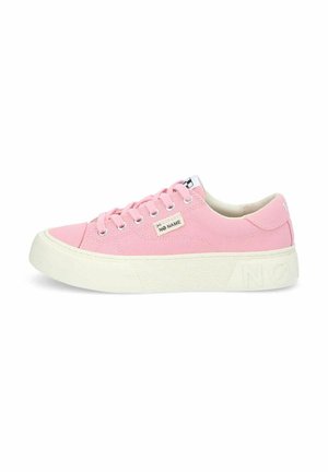 Pink canvas sneakers with white rubber sole, round toe, and metal eyelets. Features a small label reading "NO NAME" on the side.