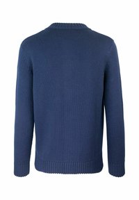 Maglione lavorato a maglia blu navy con scollatura rotonda, maniche lunghe e polsini e orlo a coste. Tessuto strutturato con una finitura liscia.