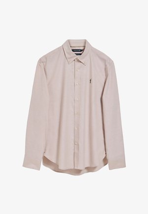 Helles rosa Langarm-Hemd aus Baumwolle mit Knopfleiste. Verfügt über einen Kentkragen, eine Knopfleiste auf der Vorderseite und ein kleines gesticktes Logo auf der Brust.