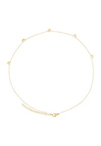 Collier en chaîne en or avec de petits accents en forme de cœur au design texturé, sécurisé par un fermoir mousqueton et d'une longueur ajustable.