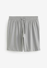 Grå elastiska shorts med midjeband och snörning, med en slät textur och avslappnad design. Inga fickor eller mönster syns.