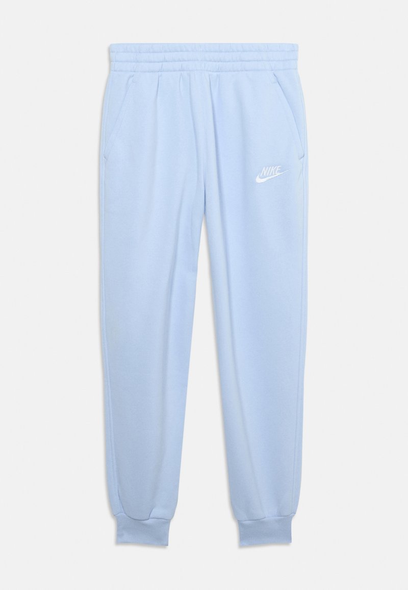 Ανοιχτό μπλε παντελόνι φόρμας Nike με ελαστική μέση και μανσέτες, πλαϊνές τσέπες και λευκό λογότυπο Nike στον αριστερό μηρό.
