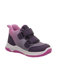 Lila und rosa Sportschuhe mit Obermaterial aus Mesh, synthetischen Akzenten, zwei verstellbaren Klettverschlüssen und strukturiertem Sohlen.