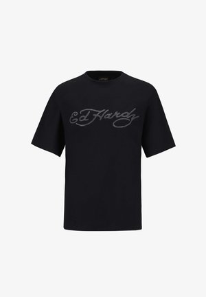 Ed Hardy, SKULL FLAME DIAMANTE - T-Shirt print - black