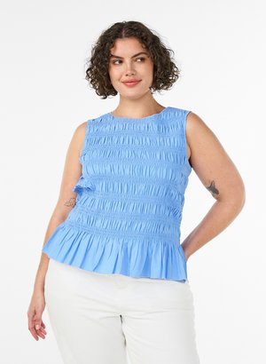 Zizzi, SMOCKTOP MIT U-BOOT-AUSSCHNITT UND PEPLUMSAUM - Blouse - blau