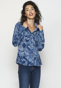 Koroshi LONG SLEEVE PLEAS - Nööpidega pluus - navy