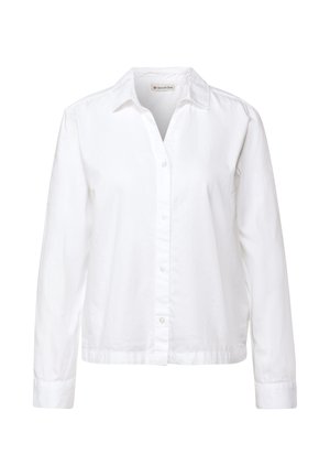 Chemise blanche à manches longues avec boutons, fabriquée en coton lisse. Elle présente un col et des boutons sur le devant. Design simple et classique.