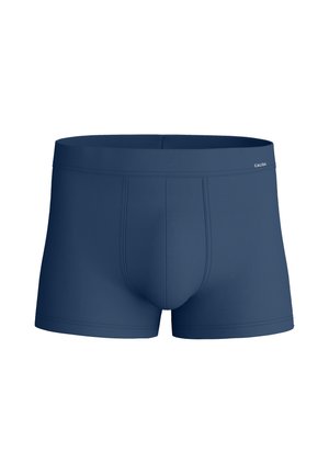 Boxer briefs bleu marine fabriqués à partir d'un tissu doux et extensible. Texture lisse sans motifs et coupe ajustée. Présente un logo subtil sur la ceinture.