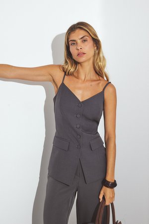 NA-KD TAILORED BUTTON FRONT STRAP - Chaleco - grey