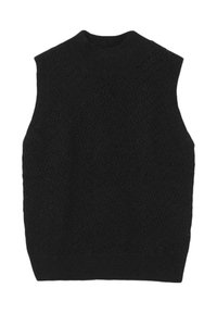 Maglione senza maniche nero con collo alto, caratterizzato da un motivo a diamante testurizzato e orlo a coste. Tessuto a maglia morbido.