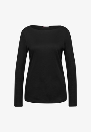 Czarna koszula z długim rękawem wykonana z bawełny, z okrągłym dekoltem i dopasowanym krojem o gładkiej fakturze.