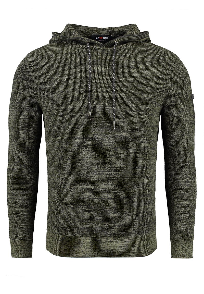 Olijfgroen hoodie van gestructureerde breiwerk, met een trekkoordkap en ribgebreide manchetten en zoom voor een slanke look.