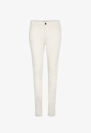 Witte skinny jeans van een katoenmix, met een gladde textuur, voorzakken, een enkele knoopsluiting en decoratieve stikdetails.