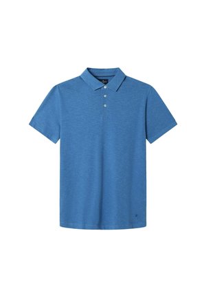 Blauwe poloshirt van zacht materiaal. Voorzien van een klassieke kraag, drie knopen, korte mouwen en een subtiele logo-accent in de buurt van de zoom.