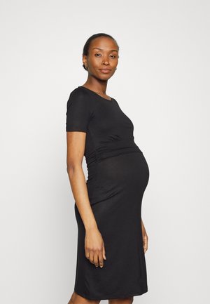 Anna Field MAMA SHORT SLEEVES RUCHED WAIST MINI FLARED DRESS - Φόρεμα από ζέρσεϊ - black