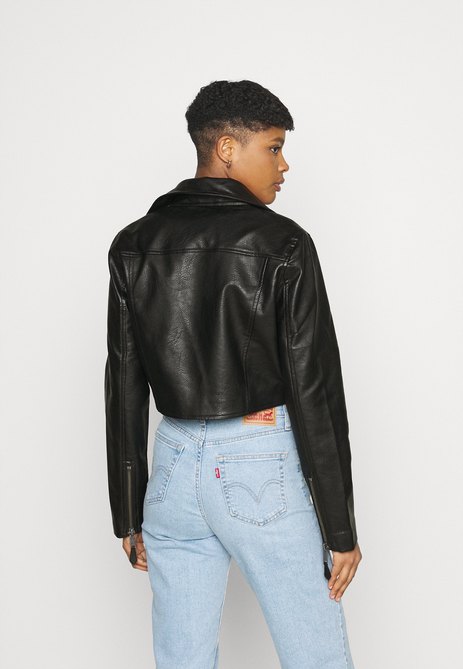 black crop biker jacket