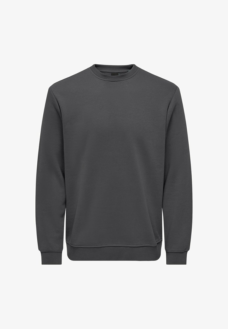 Halli ümmarguse kaelusega dressipluus, valmistatud pehmest kangast, millel on pikad varrukad, soonikkoes mansetid ja alumine serv, lahtise lõikega ja ilma nähtavate logodeta.