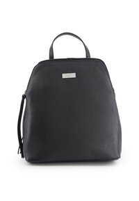 Černá texturovaná kožená kabelka s horní rukojetí, stříbrnou nášivkou s logem "Venezia" a bočním zipem s třásní.