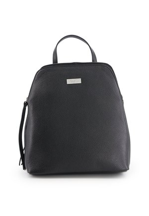 Černá texturovaná kožená kabelka s horní rukojetí, stříbrnou nášivkou s logem "Venezia" a bočním zipem s třásní.