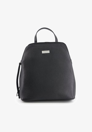 Czarna torebka skórzana z fakturą, z uchwytem u góry, srebrną tabliczką logo "Venezia" oraz chwostem przy suwaku z boku.