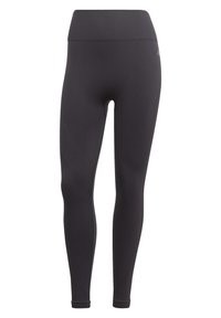 Leggings neri dal design elegante e aderente. Realizzati in materiale liscio e elasticizzato, presentano una vita alta e dettagli di accentuazione discreti.