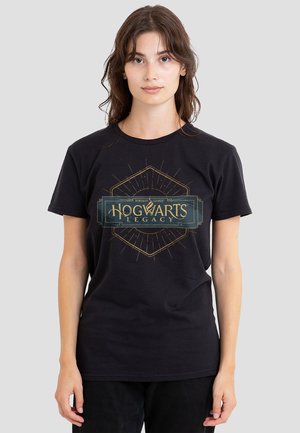 Cotton Soul, HOGWARTS LEGACY ONE COLOR LOGO WITH MARBLED BACKGROUND - Print T-shirt - black