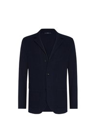 Námořnický pletený blazer s klopou, třemi knoflíky a dvěma předními kapsami. Texturovaná tkanina poskytuje elegantní vzhled.