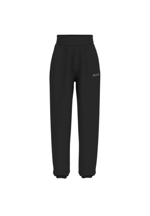 Zwarte sweats met een zachte stof, voorzien van een elastische tailleband en boorden; heeft een discreet logo op het heupgebied.