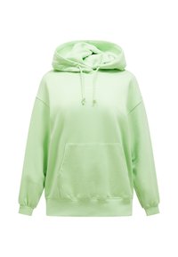 Felpa verde chiaro realizzata in morbido misto cotone. Presenta un ampio cappuccio, tasca frontale e polsini elasticizzati. Design semplice e rilassato.