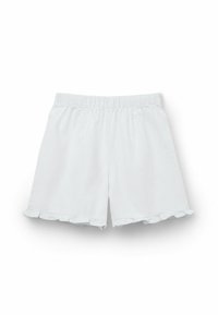 Lichtgrijze katoenen shorts met een elastische tailleband en een gerimpelde zoom. Heeft een ontspannen vorm en een gladde textuur.