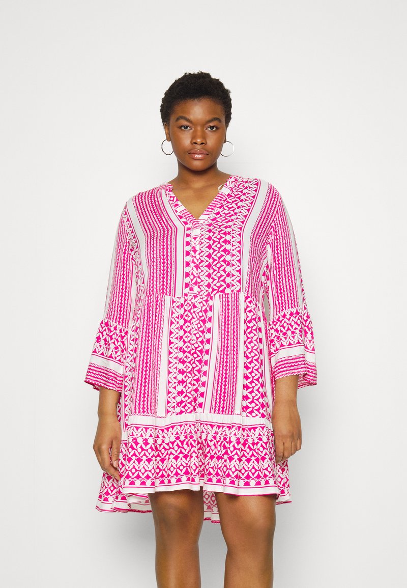 ONLY Carmakoma - CARMARRAKESH LIFE 3/4 TUNIC DRESS - Jurk - pink yarrow / white, Vergroten