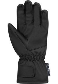 Sorte vinterhandsker med en tekstureret læderhåndflade og stofmanchet med elastisk samling. Inkluderer en velcro-rem for sikker pasform.