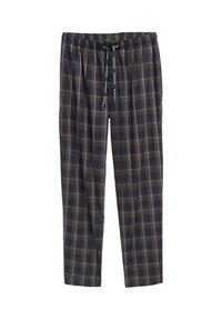 Pantalons de pyjama en tartan bleu foncé, vert et bourgogne. Dotés d'une taille élastique avec cordon de serrage et de poches latérales. Tissu doux au toucher.