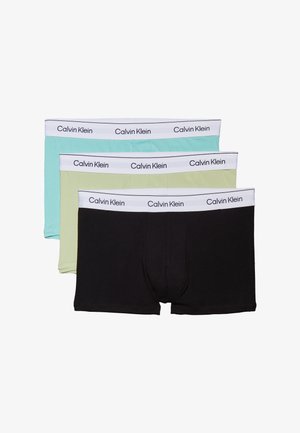 Calvin Klein herre boxershorts i lyseblå, lysegrønn og svart, med en hvit linning med svart logotekst. Myk bomullsstoff.
