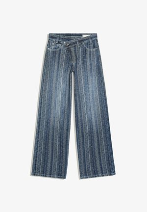 Bershka, TEXTURED WITH CROSSOVER WAISTBAND - JEANS - Loose Jeans - dark blue