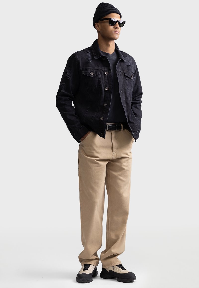 Men Khaki Pants Black Shirt Men's Black Long Sleeve Dress Shirt, Stain  Repellent, Wrinkle Resistant