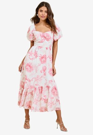 LOOK PUFF SLEEVE MIDI - Vardagsklänning - pink floral