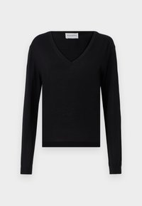 V NECK LONG SLEEVE - Jumper - black