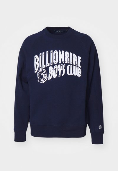 Navy sweatshirt made of cotton with a crew neck, featuring a large white printed logo "Billionaire Boys Club" and astronaut graphic.