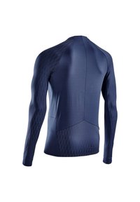 Langarm-Sportshirt in Marineblau, mit einem strukturierten Rautenmuster an Schultern und Rücken, in einer taillierten Form für optimalen Tragekomfort.