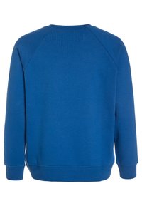 Blaues Sweatshirt aus strukturiertem Stoff, runder Ausschnitt und gerippte Bündchen und Saum. Verfügt über Raglanärmel für mehr Bewegungsfreiheit.