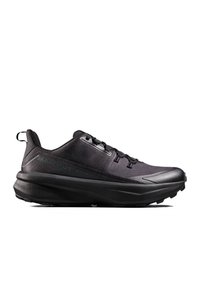 Μαύρο χαμηλό sneaker με χοντρή σόλα, κορδόνια μπροστά, ενισχυμένη μύτη και λαβή στο τακούνι, εμφανίζεται από την εξωτερική πλευρά.