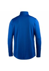 Langärmliges Hemd in leuchtendem Blau, mit strukturiertem Kragen und einem glatten, strukturierten Stoff mit einem subtilen Muster. Abgerundeter Saum.